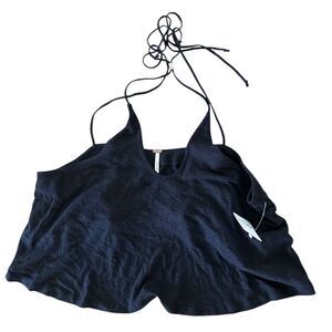 Free People Long Weekend Crop Tank Top Black, Size Medium, NWT